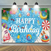 Lofaris Summer Palm Swimming Pool Parasols Birthday Backdrop